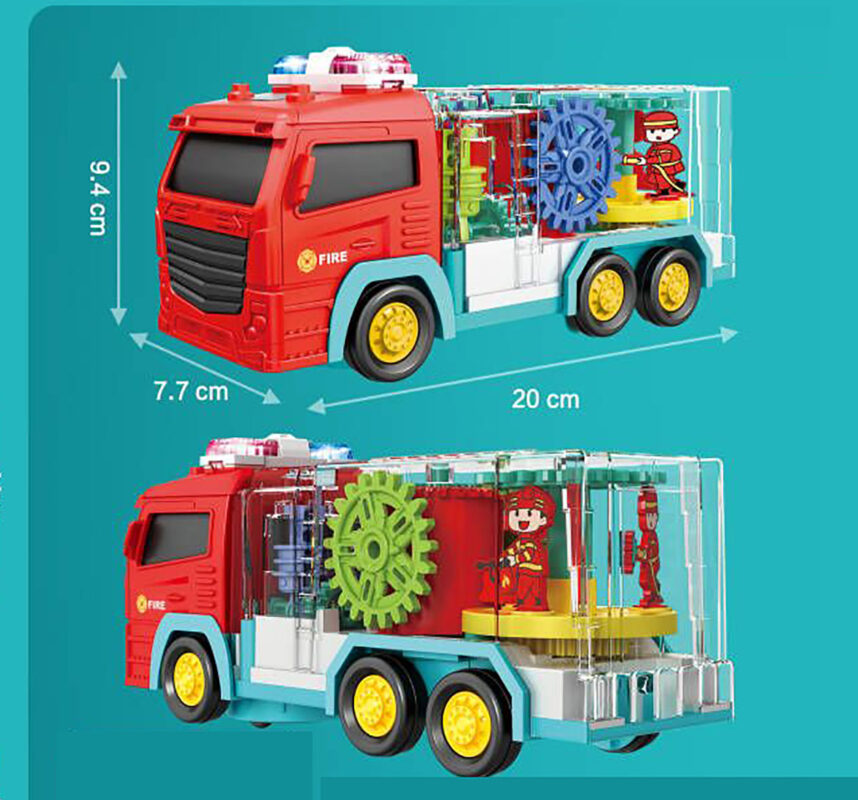 Transparent Gear Light Music Cool Fast Fire Engine Track Toys, Children