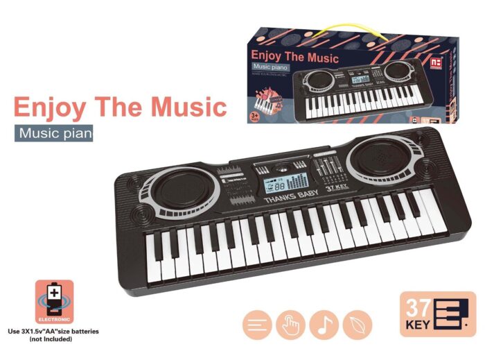 NEW 37 Key Piano Keyboard Kids Musical Play Set. Kids Learn / develop playing Piano Keyboard. Material: ABS Plastic Keys: 37 Size: 45x 18 x 7 cm Boxed Colour: Black and white Battery: 3xAA (not included0